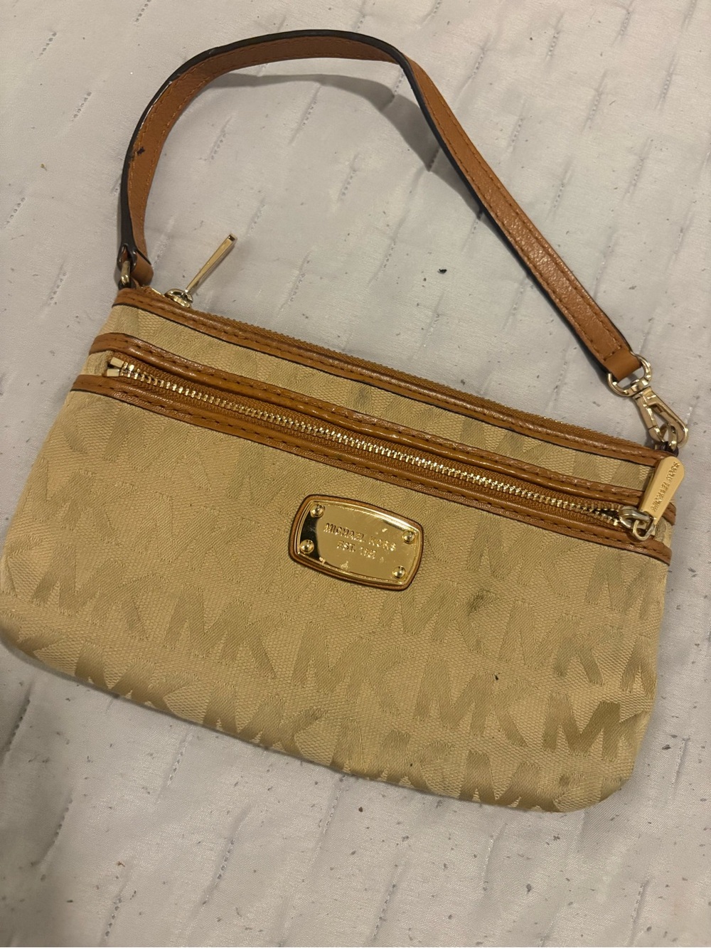 Michael Kors Beige Signature Canvas Wristlet
